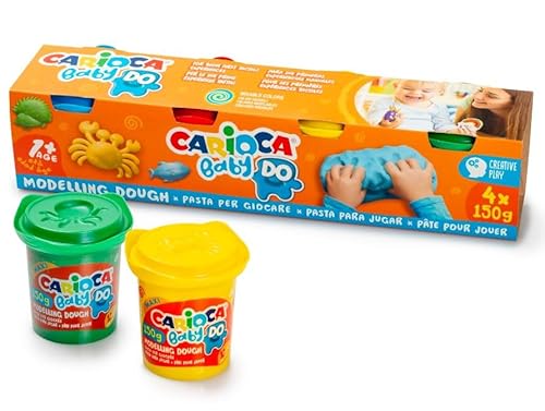 Carioca Modelliermasse für Babys 1+ | Baby Do Knete für Kinder ab 12 Monaten | 4 verschiedene Farben | Luftgetrocknet und keine Verschmutzung der Hände | 4 Stück à 150 g von CARIOCA