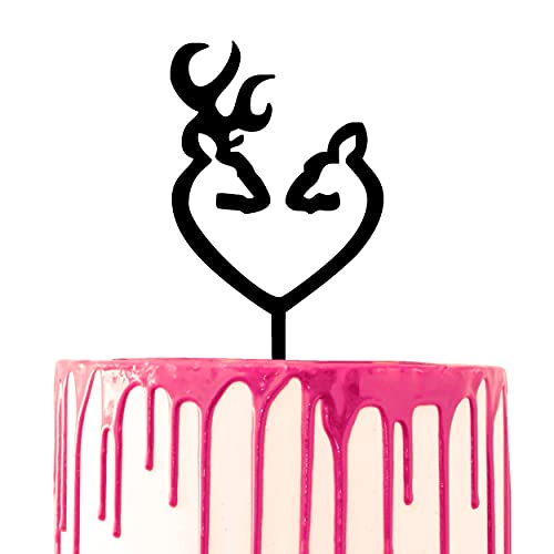 CARISPIBET Tortenaufsatz mit Hirsch-und-Motiv für Hochzeiten, herzförmige Acryl-Silhouette, Kuchendekoration von CARISPIBET