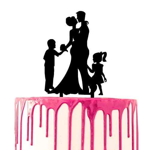 CARISPIBET Kuchendekoration Topper Hochzeitstag Hochzeit Party Bräutigam & Braut Umarmung mit einem Jungen und einem Mädchen hält Hände Acryl-Silhouette von CARISPIBET