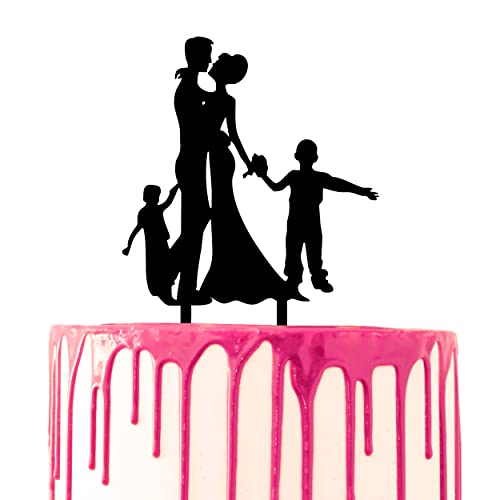 CARISPIBET Kuchendekoration Topper Hochzeitstag Hochzeit Party Paar küssen mit zwei Jungen halten Hände Acryl-Silhouette von CARISPIBET