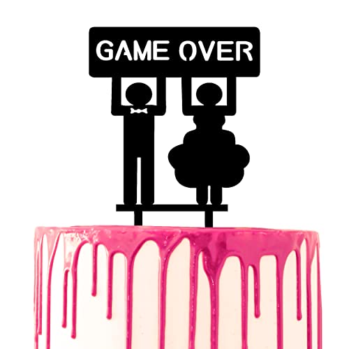 CARISPIBET Tortenaufsatz mit Bräutigam und Braut als Videospielfiguren mit der Aufschrift "Game Over" aus Acryl-Silhouette von CARISPIBET