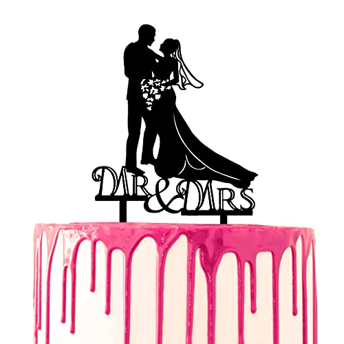 CARISPIBET cake toppers groom surprises bride with flower bouquet acrylic silhouette cake decoration tool (Groom & bride in classic outfits) von CARISPIBET