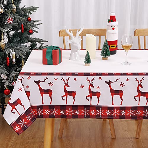 CAROMIO Tischdecke Weihnachten Abwaschbar Tischtuch für Xmas Tischdekoration Weihnachten Tischwäsche für Küche Wasserabweisende Tischdecke Staubdicht Tafeldecke, 137x229cm,Creme von CAROMIO