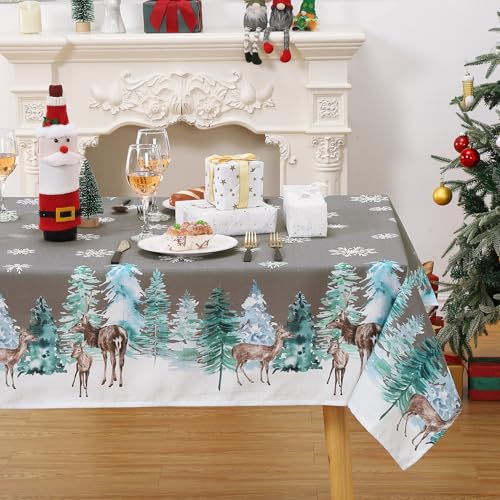 CAROMIO Tischdecke Weihnachten Tischwäsche abwaschbar Tischdecke mit Hirsh Wasserdicht Waschbar Tischtuch,Tafeldecke für Küche,137x274cm,Grau von CAROMIO