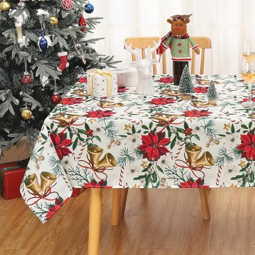 CAROMIO Tischdecke Weihnachtstafeldecke Abwaschbar Tischdekoration für Xmas Wasserabweisend Tischtuch mit Blume Muster Knitterfrei Tischdecke für Esszimmer Schmutzabweisend Tischtuch,Rot,137x200cm von CAROMIO