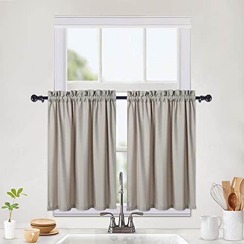 CAROMIO Wasserabweisende Scheibengardinen Modern Halbe Cafe Küchen Scheibengardinen Geprägte Musterstruktur Kurzgardine Kurzstores für Kleinfenster Vorhang Kurz, 2 x B 76 cm x H 61cm, Taupe, 2er Set von CAROMIO