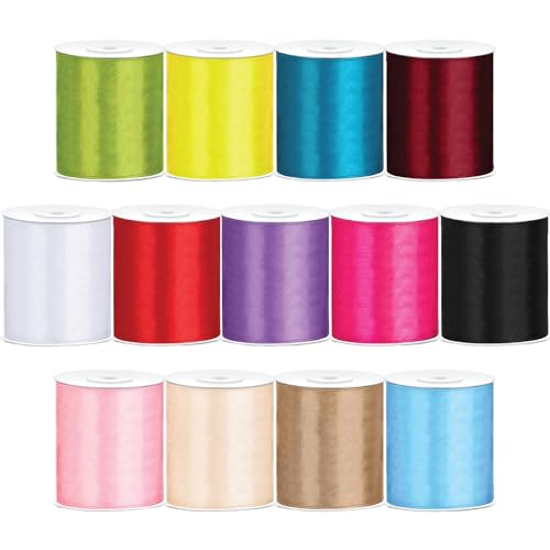 10m Satinband 10cm-Breite in Apfelgrün. Geschenkband in 13 Farben, umweltfreundlich verpackt. Dekoband als Deko, für Hochzeit, zum Basteln, Geschenkverpackung. von CARTONARE