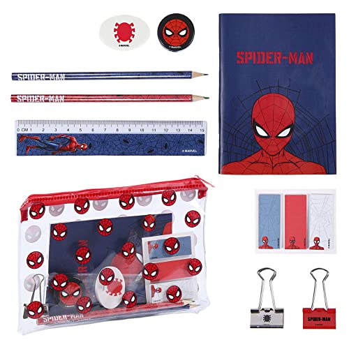 CARTOON Schreibwaren-Set, 12 Stück, Notizblock, Bleistifte, Zubehör, Tombolino, Geschenkidee (Spiderman) von CARTOON