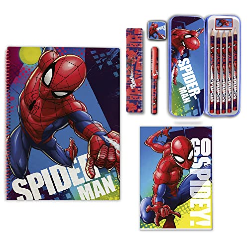 CARTOON Schreibwaren-Set, Spiderman, Marvel, 12 Stück, Notizblock, Bleistifte, Zubehör, Geschenkidee von CARTOON