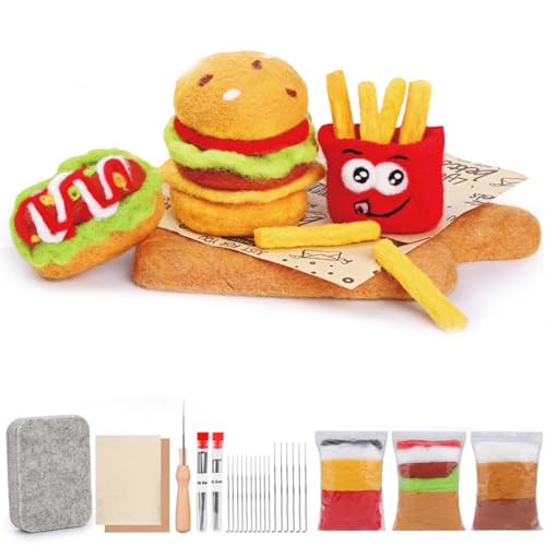 Nadelfilz Set, 3er-Pack Fast-Food-Werkzeuge aus Wollfilz, Nadelfilz-Starter-Set inkl. grundlegender Nadelfilz-Werkzeuge, Anleitung, Nadelfilz-Bastelset für Heimwerker-Bastelarbeiten, Heimdekoration von CARXB