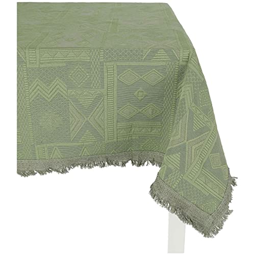 Casatessile Mexico - Jacquard-Tischdecke Baumwolle | Eleganz Geometrisches Muster mit Fransen | Maschinenwaschbar & Langlebig | Quadratisch cm 140x140 - Verde SALVIA - GRÜN von Casatessile