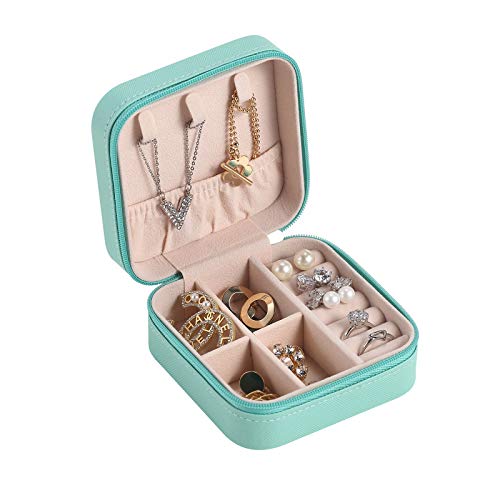 CASEGRACE Reise-Schmucketui, kleine Schmuckschatulle, tragbarer Schmuck-Organizer, Display-Aufbewahrungskoffer für Ringe, Ohrringe, Halsketten, Armband, Geschenk für Frauen und Mädchen, Blau von CASEGRACE