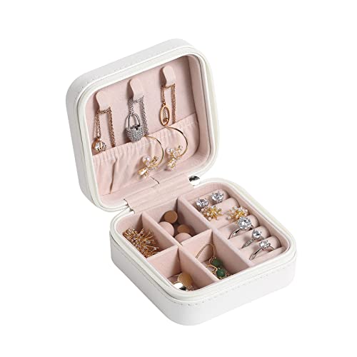 CASEGRACE Reise-Schmucketui, kleine Schmuckschatulle, tragbarer Schmuck-Organizer, Display-Aufbewahrungskoffer für Ringe, Ohrringe, Halsketten, Armband, Geschenk für Frauen und Mädchen, weiß von CASEGRACE