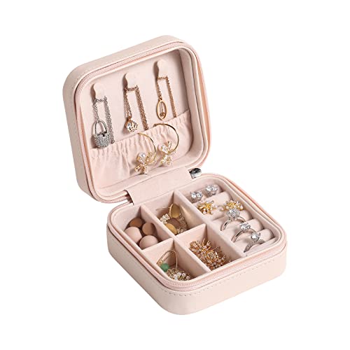 CASEGRACE Reise-Schmucketui, kleine Schmuckschatulle, tragbarer Schmuck-Reise-Organizer, Präsentationsbox für Ringe, Ohrringe, Halsketten, Armbänder, Geschenk für Frauen, Rosa von CASEGRACE