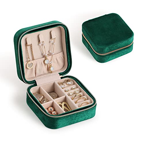 CASEGRACE Reise-Schmuckkästchen, Plüsch-Samt-Schmuckschatulle, kleiner Schmuck-Reise-Organizer, Präsentation, Ringe, Halsketten, Armbänder, Ohrringe, Aufbewahrungsbox für Damen und Mädchen, Perlweiß von CASEGRACE