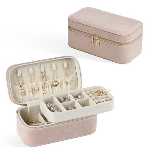 CASEGRACE Reise-Schmuckschatulle aus Plüschsamt, tragbares Schmuckkästchen für Damen und Mädchen, doppellagiger Schmuck-Organizer, Präsentationsbox für Halsketten, Ohrringe, Ringe, Armbänder, von CASEGRACE