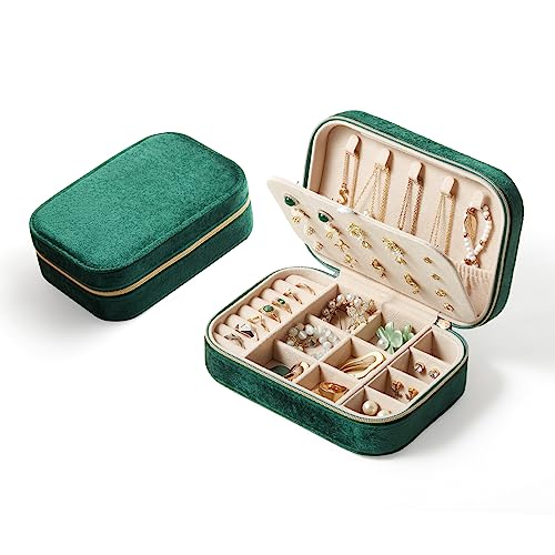 CASEGRACE Reise-Schmuckschatulle aus Plüschsamt, tragbares Schmuckkästchen für Damen und Mädchen, doppellagiger Schmuck-Organizer, Präsentationsbox für Halsketten, Ohrringe, Ringe, Armband, von CASEGRACE