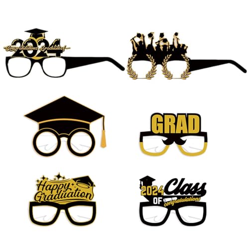 Papierbrillen-Dekorationen mit Pailletten, Klasse von 2024, Foto-Requisiten, Rahmen für Glückwunsch, Abschlussbrille 2024 von CASNO