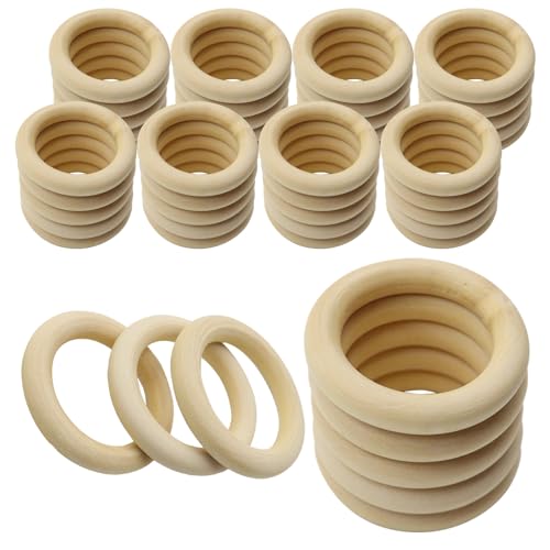 48 Stück Holzringe zum Basteln 5CM Gardinenringe Holz Makramee Ringe Holzringe Natürliche Holz Ringe Unvollendete Hölzern Holzringe für DIY Schmuck Armband Makramee Anhänger Hängende Dekoration Ringe von CATELL