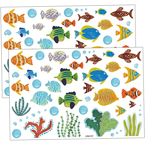 CATIEBYE 2 Bögen Wandaufkleber Für Das Kinderzimmer Im Meer Welt Stil Abnehmbare Wanddeko Für Schlafzimmer DIY Wandsticker Mit Fischen Seesternen Und Unterwasserwelt Für Jungen Und von CATIEBYE