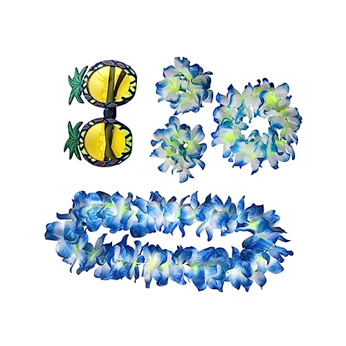 CATIEBYE 5st Lustige Brille Hawaiianische Blumenkette Hawaiianische Partygeschenke Hawaiianisches Partykostüm Hawaii-kopfschmuck Ananas-brille Ananas Brille Hawaii-armband Blue von CATIEBYE