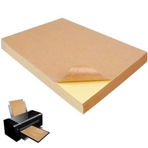 CAUTIOUS 60 Stück Kraftpapier Druckerpapier Selbstklebend A4(297x210mm) Bastelpapier Kopierpapier Pappe Bastelkarton Etikettenpapier Aufkleber Papier Craft Sticker Papier zum Bedrucken von CAUTIOUS