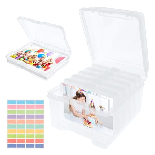 CAUTIOUS Fotoaufbewahrungsbox Fotobox Foto Organizer Transparent 22X18,7X13,5cm mit 6 Fächern und Etiketten Fotoaufbewahrungsbox Mehrzweck Fotobox aus Kunststoff für Foto Karten von CAUTIOUS