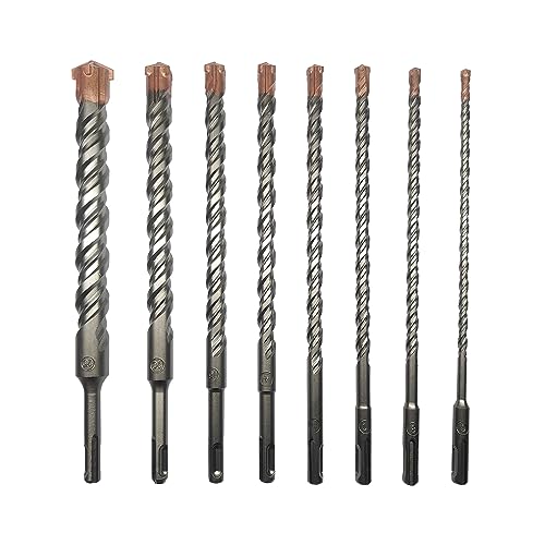 CAVATINY 8tlg SDS Plus Bohrer Set - SDS Hammerbohrer für beton, ziegel, zement, stein mit 4 Schneiden - 8tlg. 6 8 10 12 14 16 20 25 x 260mm - SDS Plus-Schaft passend für Bohrhammer von CAVATINY