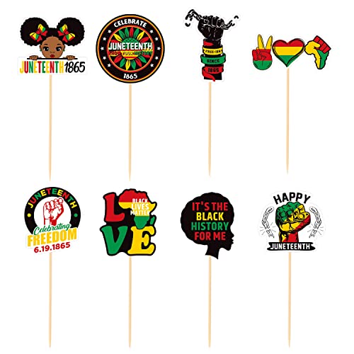 CAVLA 24 Stück Happy Juneteenth Cupcake Topper Rot Gelb Grün Afrika American 1865 Independence Day Junzehnte Cupcake Picks Schwarz Geschichte Monat Cupcake Dekorationen Juni 19th Freedom Day Patriotische Party Supplies von CAVLA