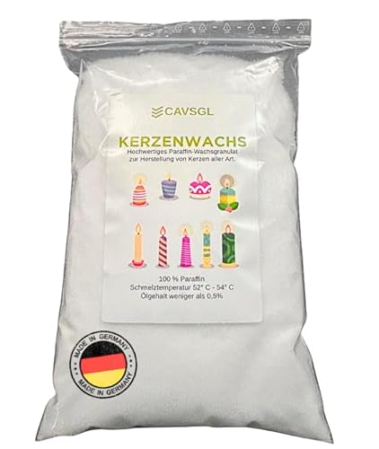 Kerzenwachs Granulat - 1Kg - Weiß - in Pulverform zur Herstellung von Kerzen - Paraffin Wachsgranulat Hochrein - Made in Germany - CAVSGL von CAVSGL