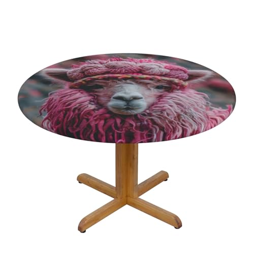 CAVYIA Niedliche Alpaka-Tischdecke, rund, wasserdichter Stoff, elastische Tischdecke, elastisches Band-Design, für Familien-Esstische, runde Tische, achteckige Tische von CAVYIA