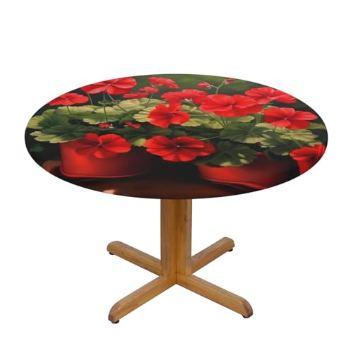 CAVYIA Rote Geranien Runde Tischdecke, wasserdichter Stoff, elastische Tischdecke, elastisches Band-Design, für Familien-Esstische, runde Tische, achteckige Tische von CAVYIA