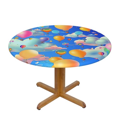 CAVYIA Runde Tischdecke mit Cartoon-Heißluftballon, wasserdichter Stoff, elastische Tischdecke, elastisches Band-Design, für Familien-Esstische, runde Tische, achteckige Tische von CAVYIA
