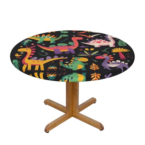 CAVYIA Runde Tischdecke mit Dinosaurier-Motiv, wasserdichter Stoff, elastisches Band, für Familien-Esstische, runde Tische, achteckige Tische von CAVYIA