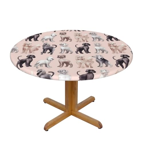 CAVYIA Runde Tischdecke mit Pudelhunden, wasserdichter Stoff, elastische Tischdecke, elastisches Band-Design, für Familien-Esstische, runde Tische, achteckige Tische von CAVYIA