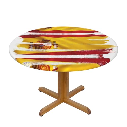 CAVYIA Runde Tischdecke mit Spanien-Flagge, wasserdichter Stoff, elastische Tischdecke, elastisches Band-Design, für Familien-Esstische, runde Tische, achteckige Tische von CAVYIA