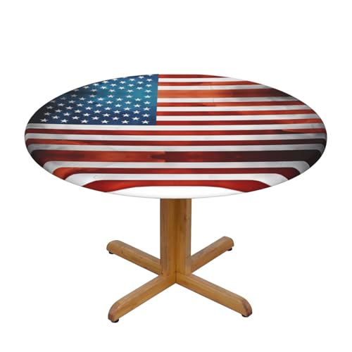 CAVYIA Runde Tischdecke mit amerikanischer Flagge im Vintage-Stil, wasserdichter Stoff, elastisches Band, für Familien-Esstische, runde Tische, achteckige Tische von CAVYIA