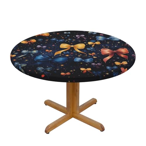CAVYIA Schöne runde Tischdecke mit Schleife, wasserdichter Stoff, elastische Tischdecke, elastisches Band-Design, für Familien-Esstische, runde Tische, achteckige Tische von CAVYIA