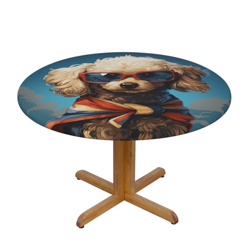 CAVYIA Teddy mit Sonnenbrille, runde Tischabdeckung, wasserdichter Stoff, elastische Tischdecke, elastisches Band-Design, für Familien-Esstische, runde Tische, achteckige Tische von CAVYIA