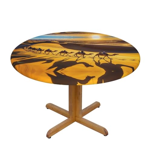 CAVYIA Wüstenkamel Runde Tischdecke, wasserdichter Stoff, elastische Tischdecke, elastisches Band-Design, für Familien-Esstische, runde Tische, achteckige Tische von CAVYIA
