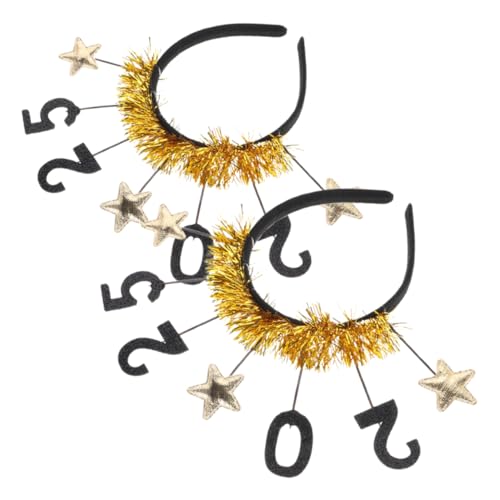 CAXUSD 2 Stk neues jahr stirnband weihnachts kopfschmuck silvester dekoration Sterne Kopfband Frohes neues Stirnband Partyhut Stirnband Neujahrshüte Frohes neues Jahr Schmuck Stoff Golden von CAXUSD