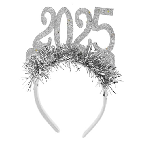 CAXUSD 2025 Haarband-Requisiten kopfschmuck glitzer haarband Silbernes Haarband Foto-Requisiten für das neue Jahr Partygeschenke Glitzer-Neujahrs-Headbopper Neujahrsparty Stoff Silver von CAXUSD