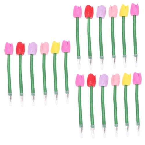 CAXUSD 3 Sätze Tulpen Kugelschreiber Blumenstifte Großpackung Neuheit Textmarker Rosenstift Pflanzen Blumenstift Gel Mehrfarbiger Stift Pink Party Büro Transparent 6 Stück * 3 von CAXUSD