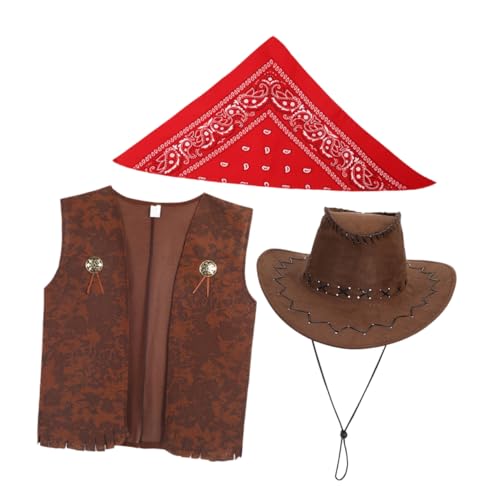 CAXUSD 3St Karnevals-Denim verkleidung Cowboy-West- Halloween-Attacken Cowboy Kleidung Cowboy Weste -Cowboy-Hut Kuhkostüm Cowboy-Outfit Stoff von CAXUSD