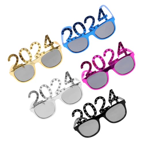 CAXUSD 5 Stück Foto-Requisiten Für Die Neujahrsparty Brillen 2024 Partybrille 2024 Lustige Partybrille Cosplay-Brille Für Das Neue Jahr Weihnachtsbrille Silvester Brille Zahlenbrille STK von CAXUSD