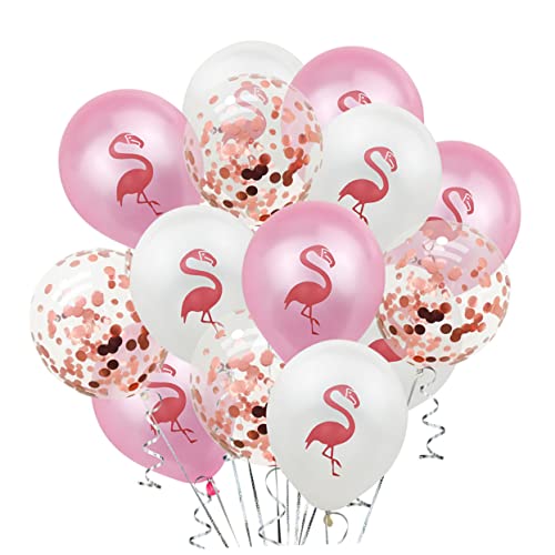 CAXUSD Flamingo Latex Ballons Set Sommer Hawaii Thema Mit 5 Weißen Und 5 Flamingo Drucken Sowie 5 Roségoldenen Konfetti Ballons Geburtstagsfeier Deko Für Partys von CAXUSD