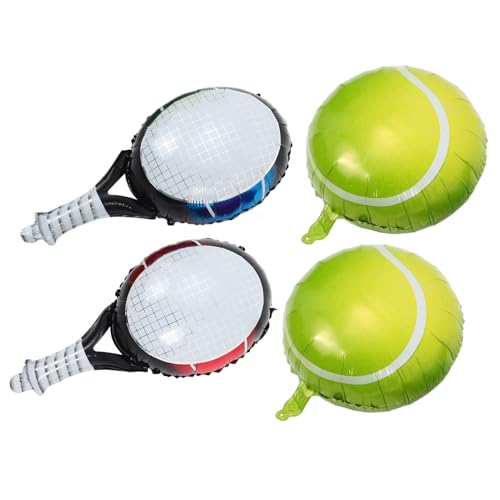 CAXUSD Set Aus Tennisballon Und Schläger 4 Teiliges Set Für Tennis Bachelorette Party Dekorationen Strapazierfähige Folienballons Für Tennis Geburtstagsfeier 2 Helle Tennisbälle Und von CAXUSD