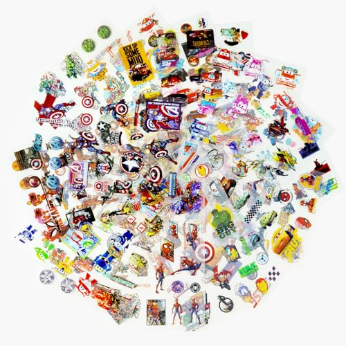 Aufkleber Kinder, 300+ Karikatur Superheld Aufkleber Party Favor Set für Jungen Abnehmbar 3D Cartoon Stickers Basteln Notebook Aufkleber für Kinder 5 6 7 8 9 10 Jahren Party Dekoration Wasserflasche von CAYUDEN