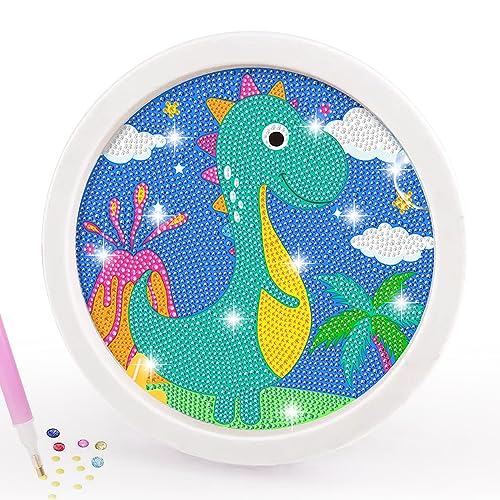 CAYUDEN 5D Diamond Painting Kits Dinosaurier Diamant Malerei Sets für Kinder mit Hölzernem Rahmen 6,7 inch Voller Bohrer Diamanten Kunst und Handwerk für Kinder von 6-8-10-12 Jahren Dino Diamond Art von CAYUDEN