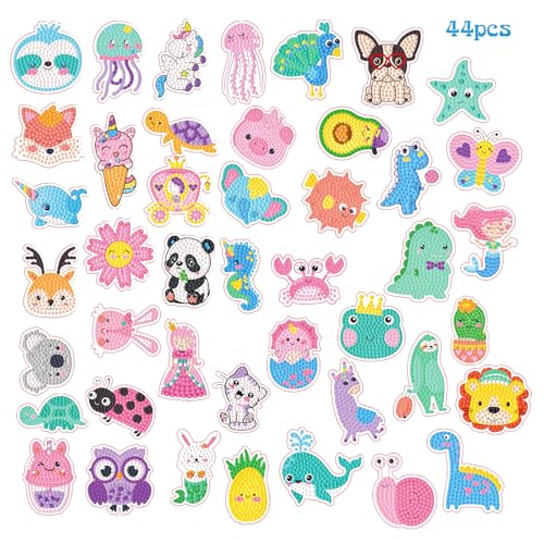 CAYUDEN Diamant Painting Bilder Kinder, 44pcs DIY Diamond Painting Aufkleber Kinder Tier Diamant Malerei Aufkleber Kawaii Panda 5D Diamond Painting Sticker Niedlich Gem Mosaik Kit für Kinder ab 6 von CAYUDEN